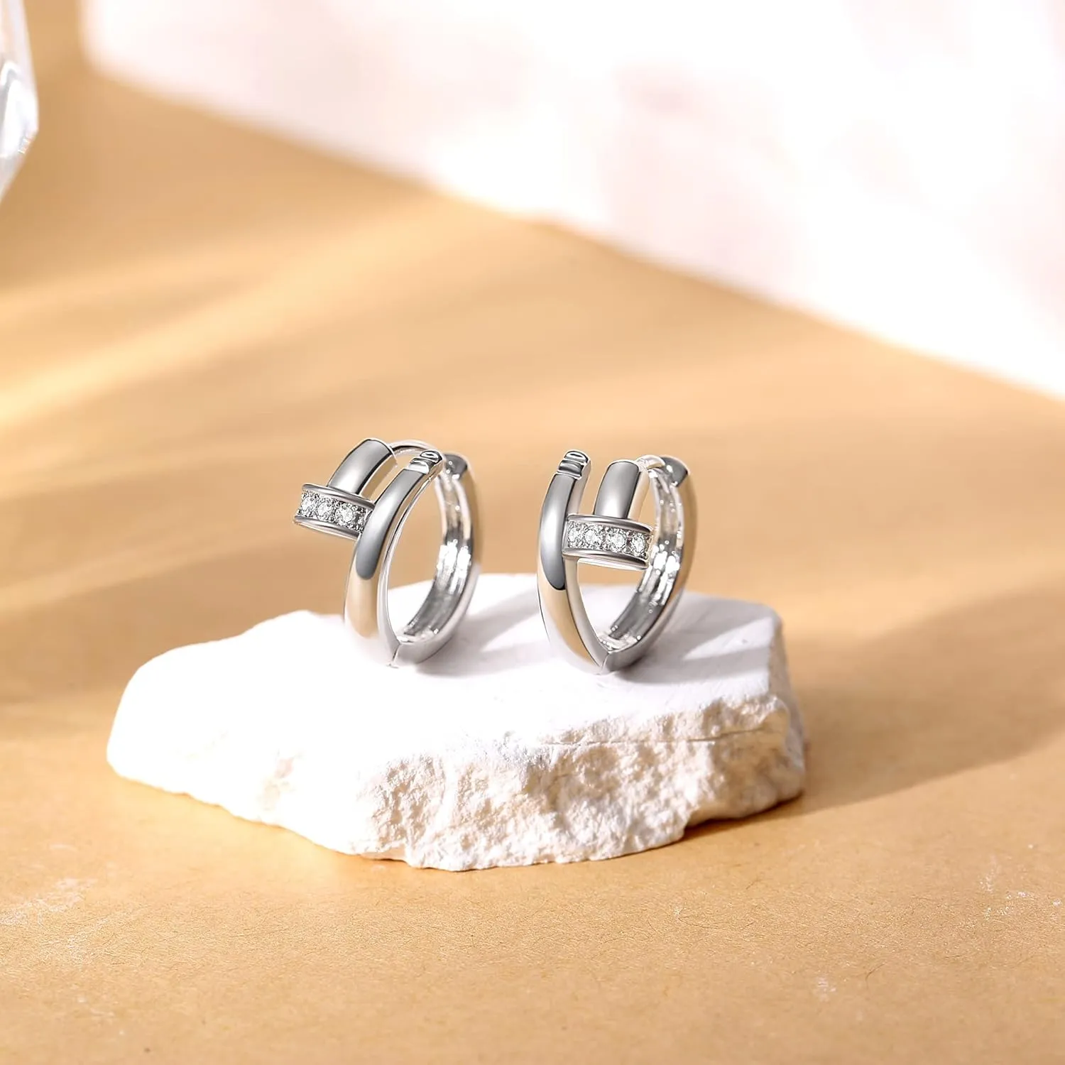 Me&Hz Gold Huggie Earrings Small Huggie Hoop Earrings for Women 14K Gold Plated Hypoallergenic Cubic Zirconia Huggies Mini Silver Hoop Earring for Women