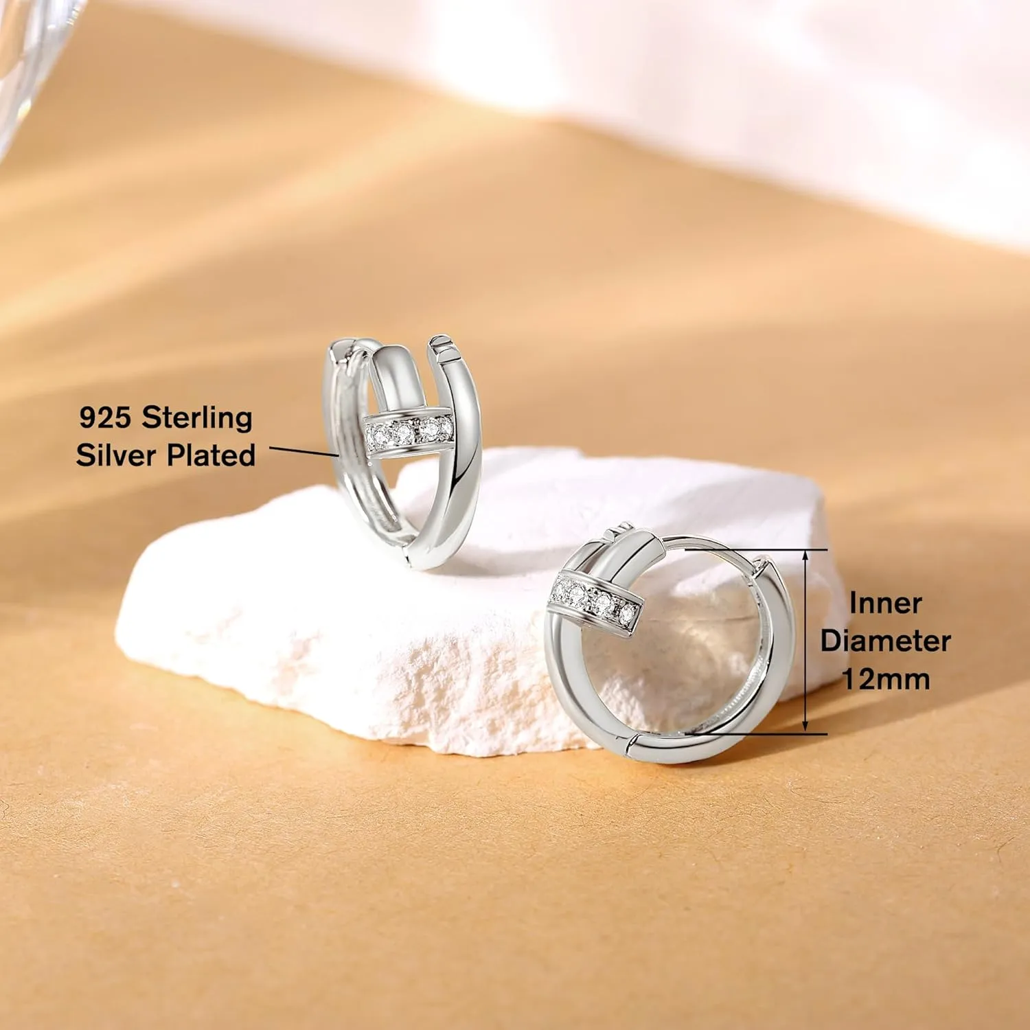 Me&Hz Gold Huggie Earrings Small Huggie Hoop Earrings for Women 14K Gold Plated Hypoallergenic Cubic Zirconia Huggies Mini Silver Hoop Earring for Women