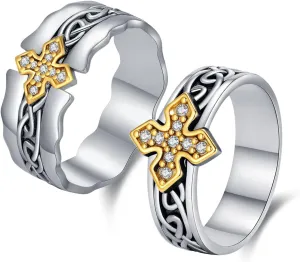 MEDWISE Matching Rings for Couples 925 Sterling Silver Matching Cross Rings Ring Sets for Him and Her Inspirational Jewelry for Women Men Easter Gifts