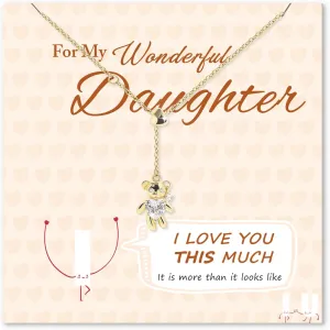 Meissa Bear Necklace for Women, Daughter Necklace Gift, Cute Teddy Bear Larriat Y Charm Necklace, Heart Daimond Pendant Dainty Cute Annimal Handmade Jewelry Gift for Birthday Graduation for Girls