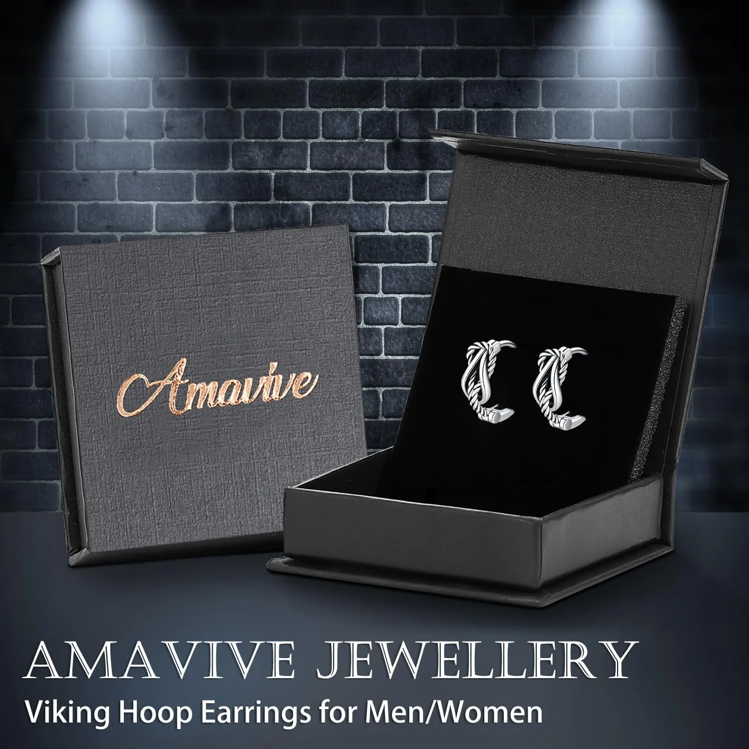 Men Earrings Viking Rune Hoop Celtic Earring for Women Punk 16mm 925 Sterling Silver Huggie Black Blue Hoop Earrings Norse Viking Jewelry Gifts