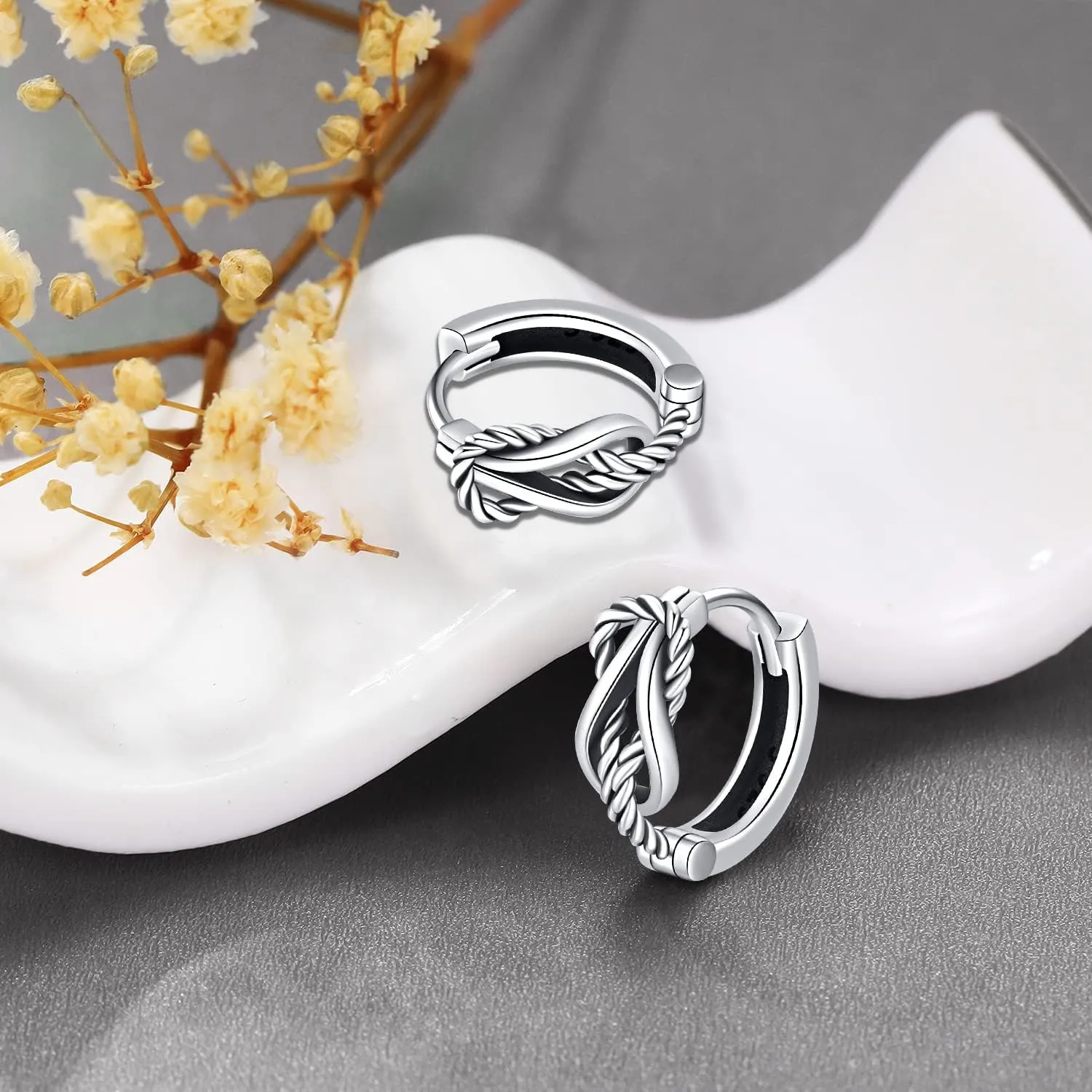 Men Earrings Viking Rune Hoop Celtic Earring for Women Punk 16mm 925 Sterling Silver Huggie Black Blue Hoop Earrings Norse Viking Jewelry Gifts
