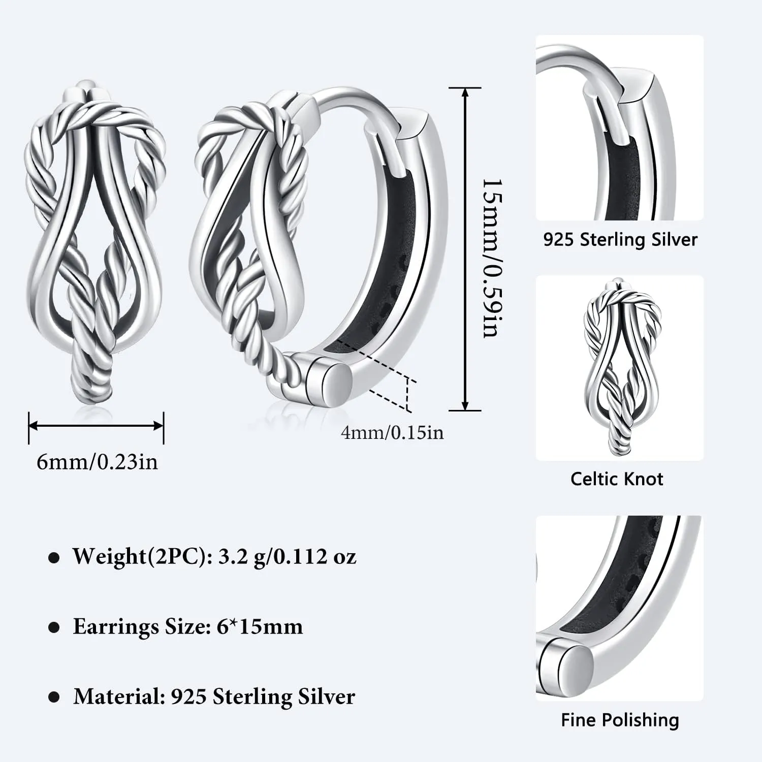 Men Earrings Viking Rune Hoop Celtic Earring for Women Punk 16mm 925 Sterling Silver Huggie Black Blue Hoop Earrings Norse Viking Jewelry Gifts