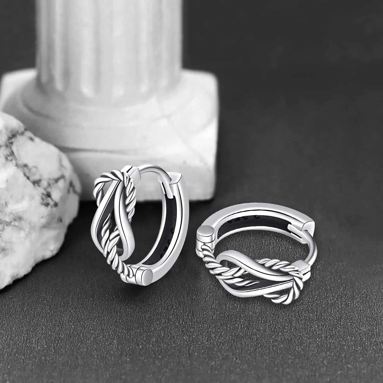 Men Earrings Viking Rune Hoop Celtic Earring for Women Punk 16mm 925 Sterling Silver Huggie Black Blue Hoop Earrings Norse Viking Jewelry Gifts