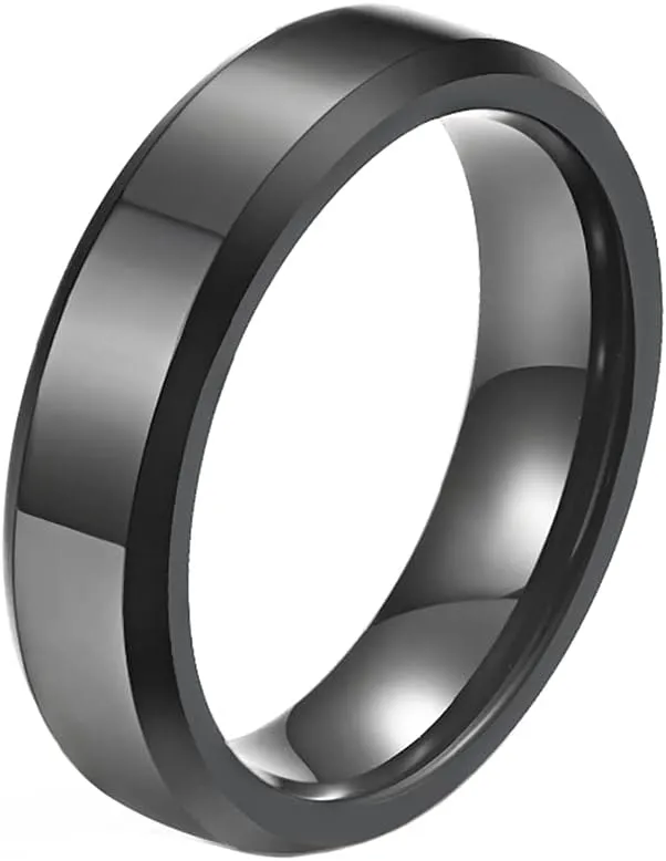 Men's 6mm 8mm Tungsten Steel Couple Ring Plain Wedding Band Beveled Polished Edge Comfort Fit