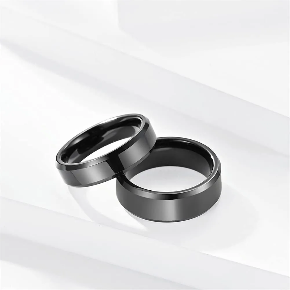 Men's 6mm 8mm Tungsten Steel Couple Ring Plain Wedding Band Beveled Polished Edge Comfort Fit