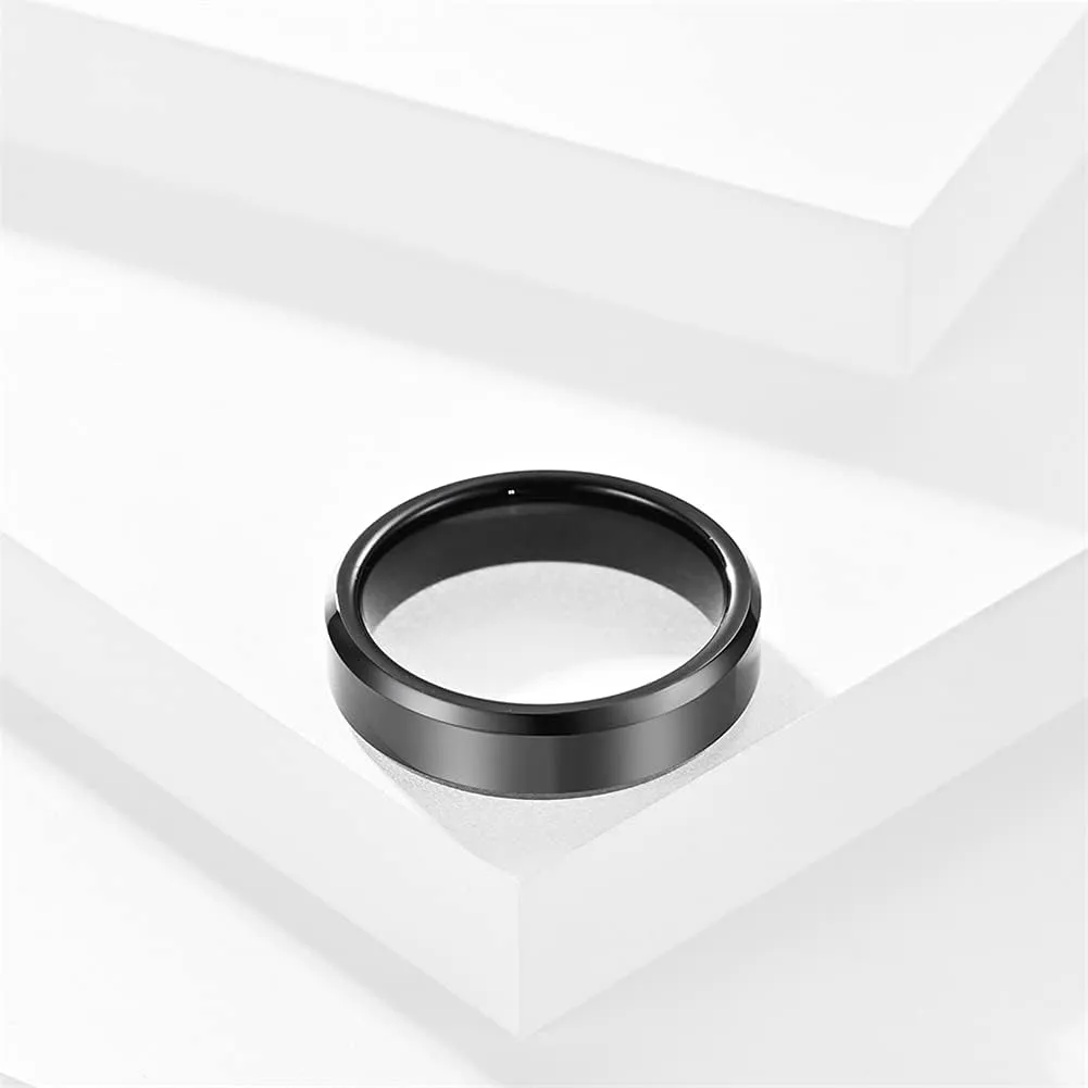 Men's 6mm 8mm Tungsten Steel Couple Ring Plain Wedding Band Beveled Polished Edge Comfort Fit