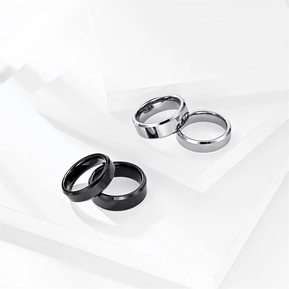 Men's 6mm 8mm Tungsten Steel Couple Ring Plain Wedding Band Beveled Polished Edge Comfort Fit