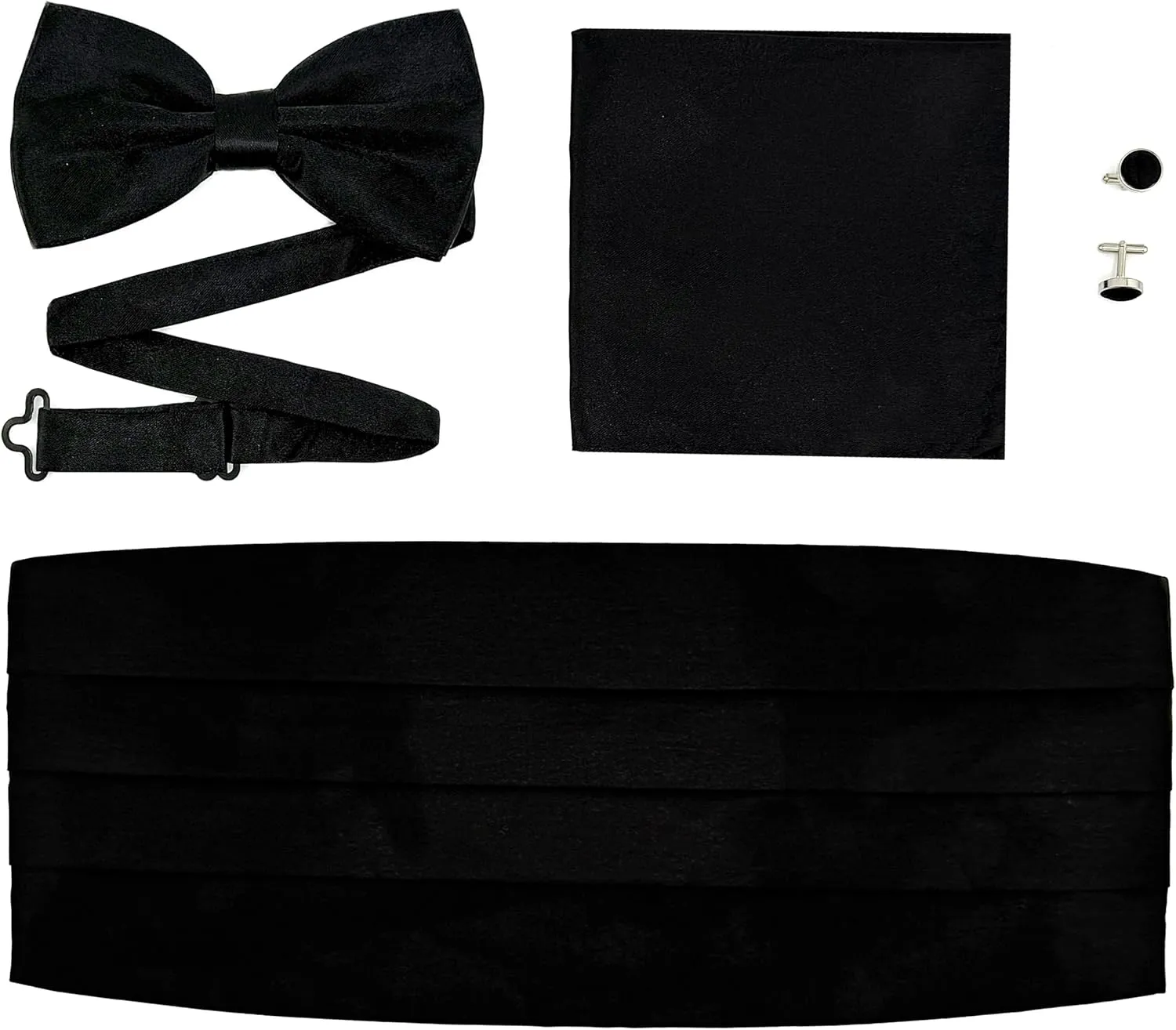 Men's Formal Cummerbund, Bow Tie, Pocket Square, and Cufflinks Set