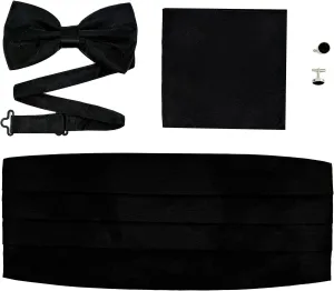Men's Formal Cummerbund, Bow Tie, Pocket Square, and Cufflinks Set