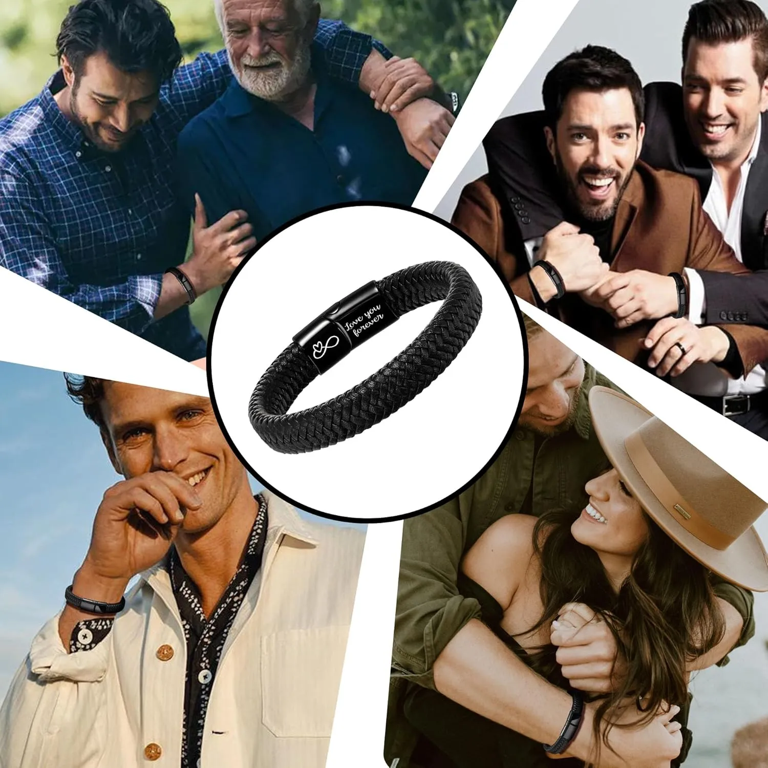 Mens Leather Bracelet I Love You Gifts for Him Men Bracelet Anniversary Fathers Day Birthday Gifts for Dad 2025 Graduation Gifts for Him Husband Boyfriend Son Godson Infinity Engraved Jewelry