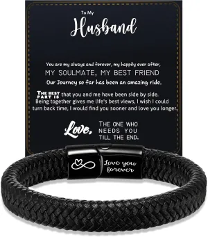 Mens Leather Bracelet I Love You Gifts for Him Men Bracelet Anniversary Fathers Day Birthday Gifts for Dad 2025 Graduation Gifts for Him Husband Boyfriend Son Godson Infinity Engraved Jewelry