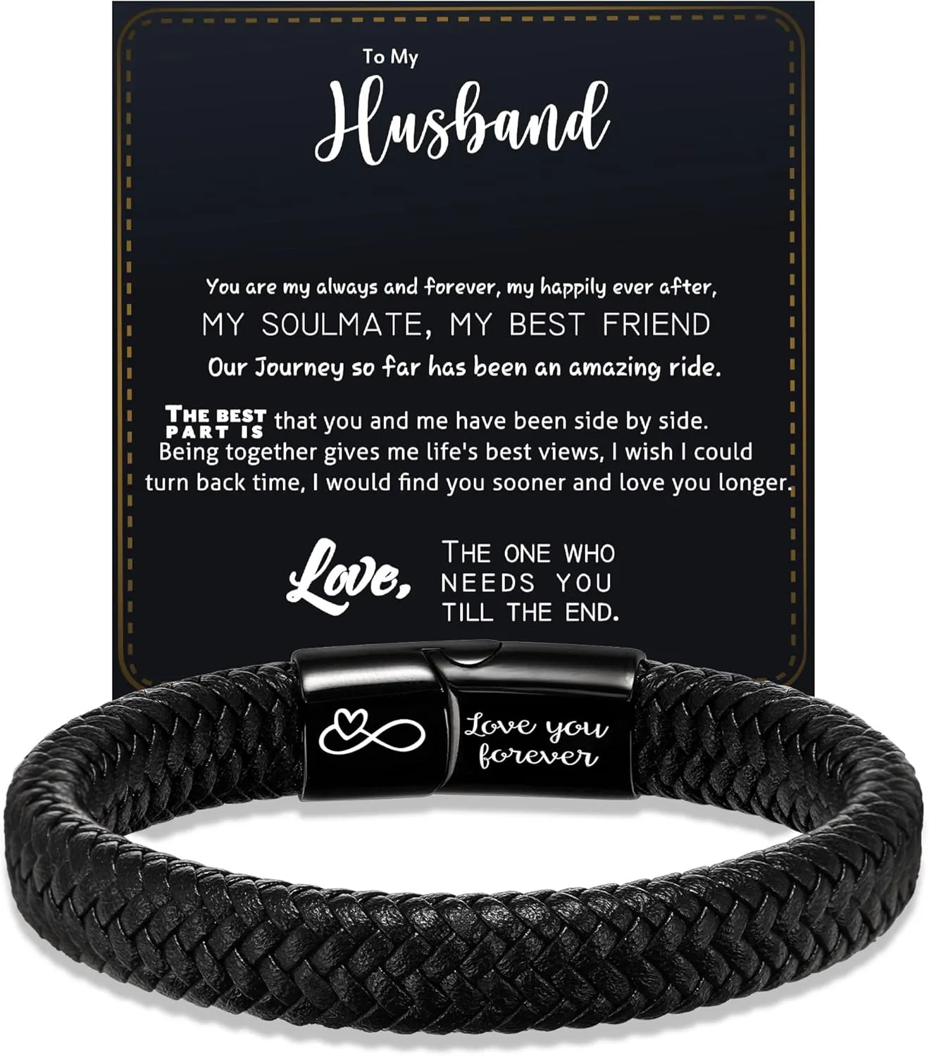 Mens Leather Bracelet I Love You Gifts for Him Men Bracelet Anniversary Fathers Day Birthday Gifts for Dad 2025 Graduation Gifts for Him Husband Boyfriend Son Godson Infinity Engraved Jewelry