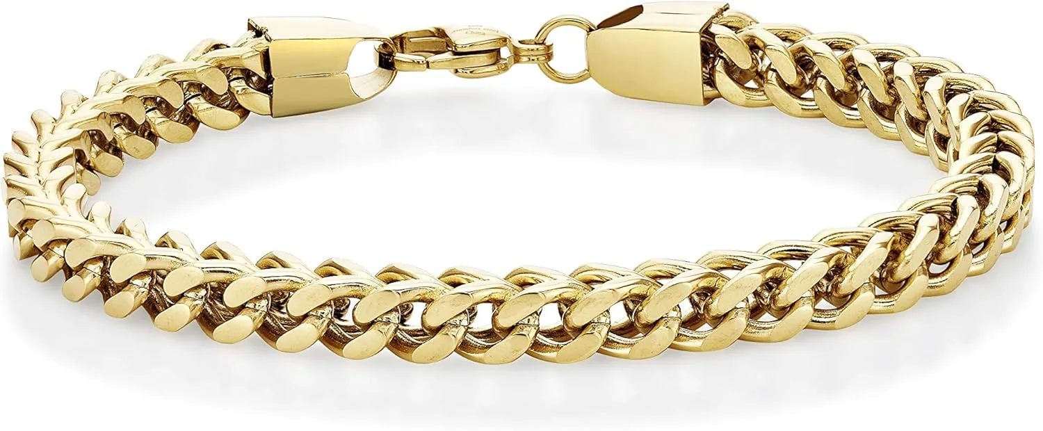 Metro Jewelry 9 to 10 Inches Long Thick Foxtail Bracelet for Men in Stainless Steel with Gold Ion Plating and Lobster Claw 6 mm Wide