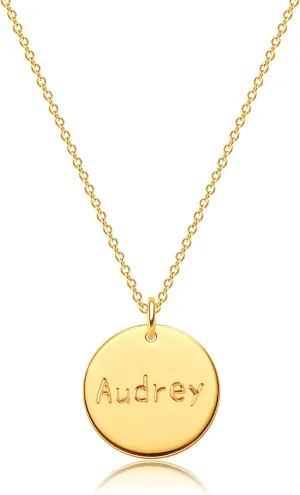 MEVECCO Personalized Name Disc Pendant Necklace 18K Gold Plated Custom Script Minimalist Name Necklace Signature Disk Necklace For Women Ideal Meaningful Birthday/Christmas Gift