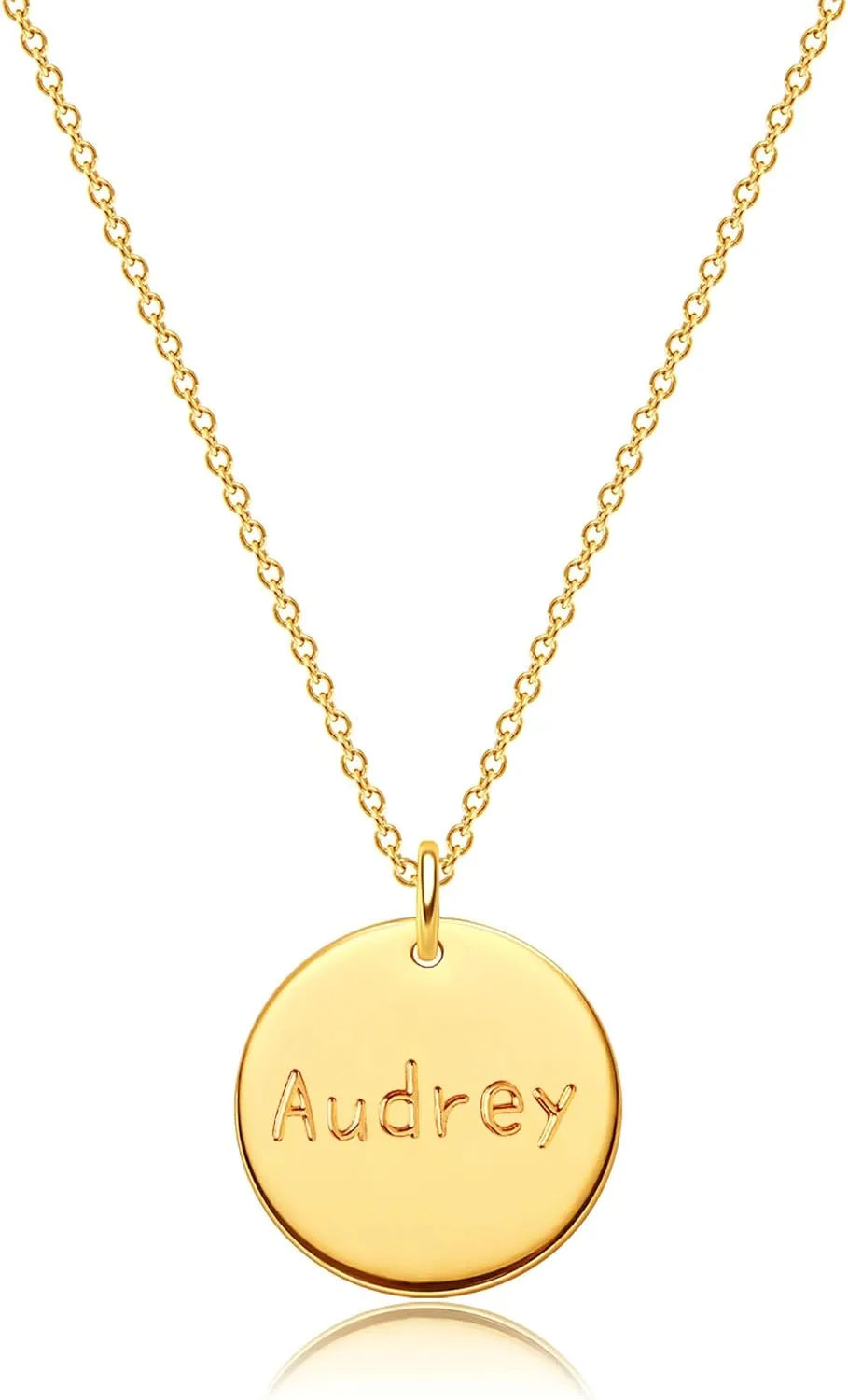 MEVECCO Personalized Name Disc Pendant Necklace 18K Gold Plated Custom Script Minimalist Name Necklace Signature Disk Necklace For Women Ideal Meaningful Birthday/Christmas Gift