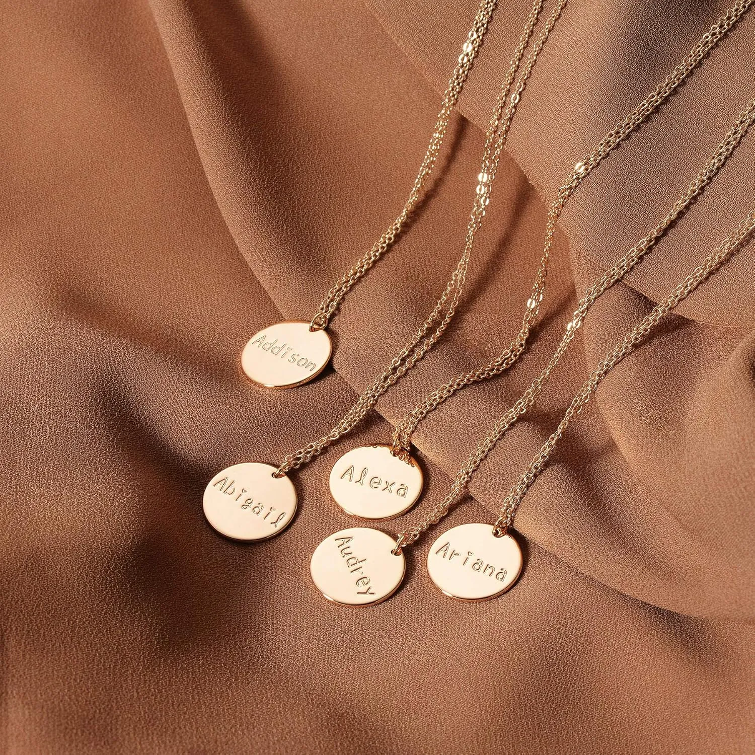 MEVECCO Personalized Name Disc Pendant Necklace 18K Gold Plated Custom Script Minimalist Name Necklace Signature Disk Necklace For Women Ideal Meaningful Birthday/Christmas Gift