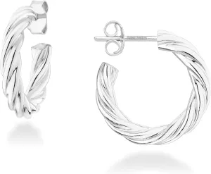 Miabella 925 Sterling Silver or 18K Gold Plated 3mm Twisted Lightweight Chunky Small Hoop Earrings for Women/Made in Italy