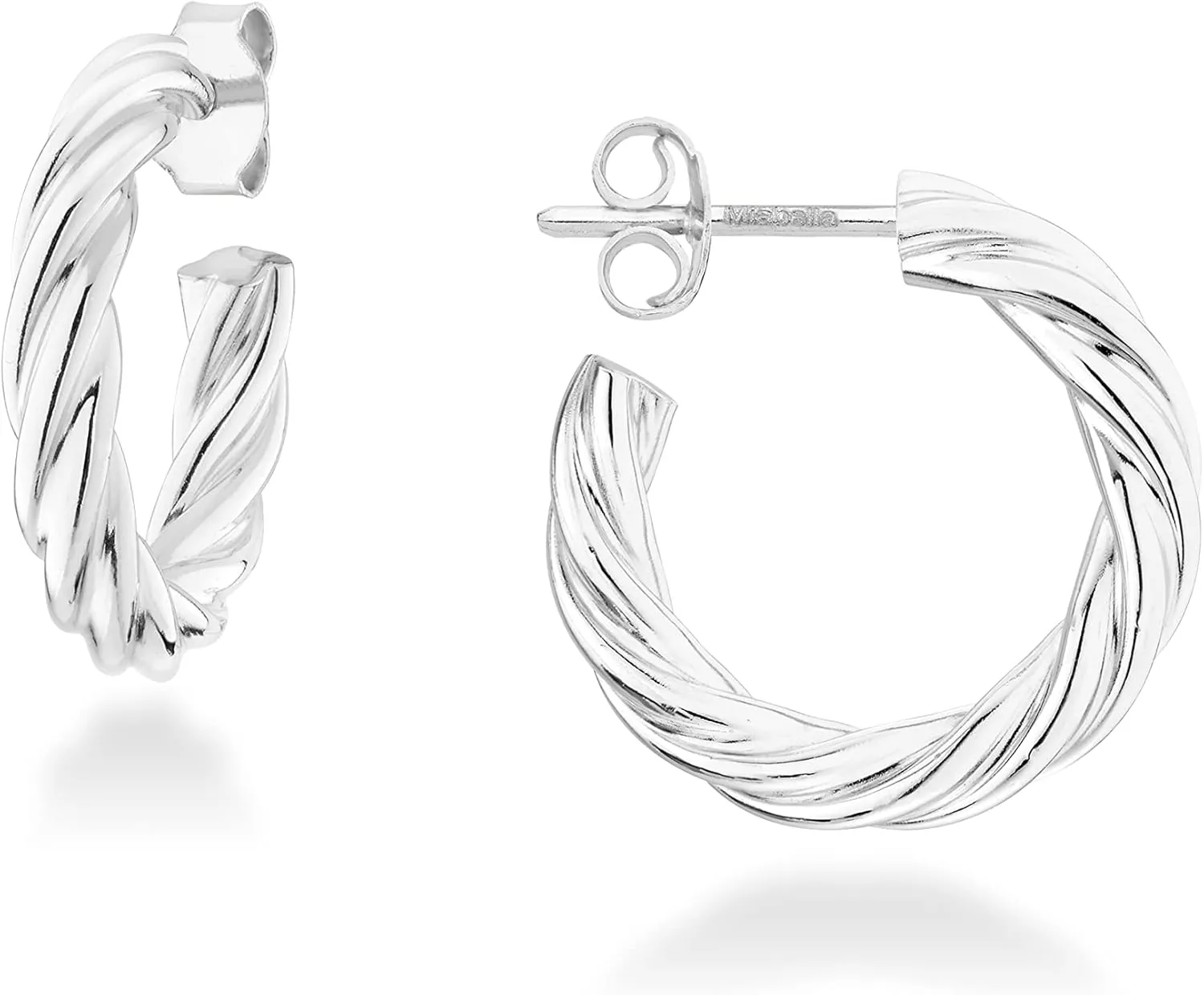 Miabella 925 Sterling Silver or 18K Gold Plated 3mm Twisted Lightweight Chunky Small Hoop Earrings for Women/Made in Italy