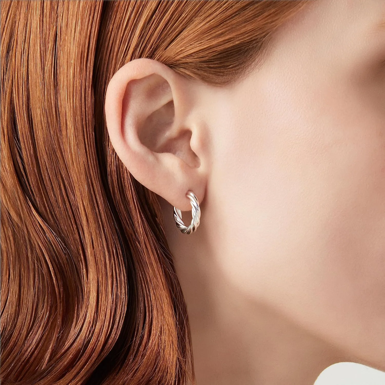 Miabella 925 Sterling Silver or 18K Gold Plated 3mm Twisted Lightweight Chunky Small Hoop Earrings for Women/Made in Italy