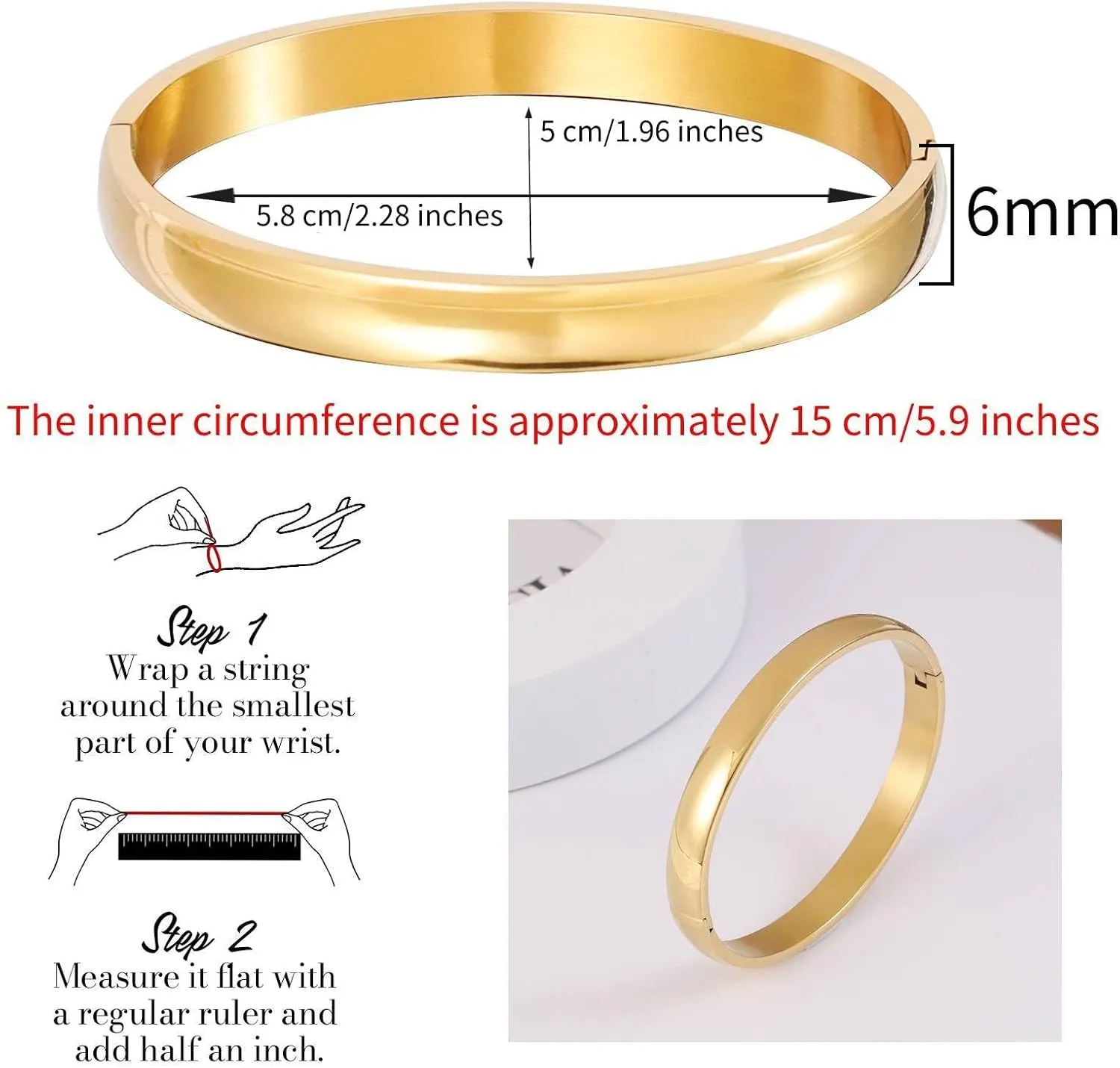 MILAKOO Womens 6MM Stainless Steel Brecelet Plain Polished Finish Cuff Bangle