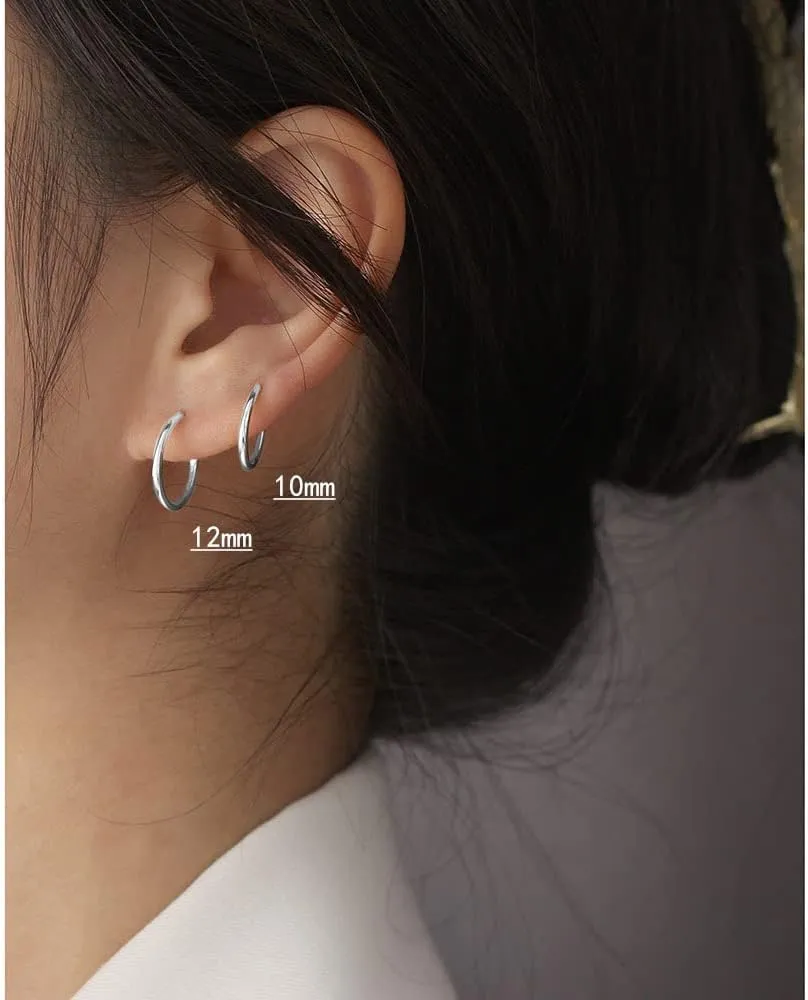 Minimalist Endless Small Hoop Earrings 925 Sterling Silver for Women Girls Hypoallergenic 14g Tiny Cartilage Huggie Hoops Helix Septum Nose Rings Daith Tragus Fashion Polished Body Piercing Jewelry