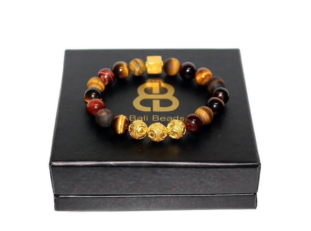 Mixed Tiger's Eye Bracelet, Men's Tiger's Eye and Gold Bracelet, Men's Designer Bracelet