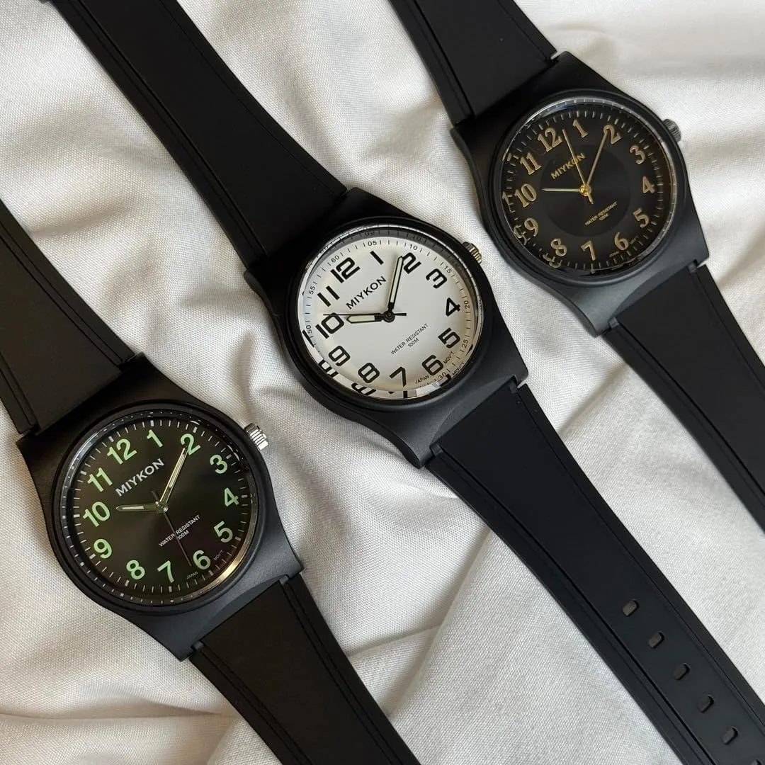 Miykon Waterproof Watches for Men | Casual Black Easy Reader Analog Watch | Lightweight Shockproof Resin, Luminous Hands and Second Hand, Japanese Quartz with 4 Year Battery Life, 100M Water Resistant