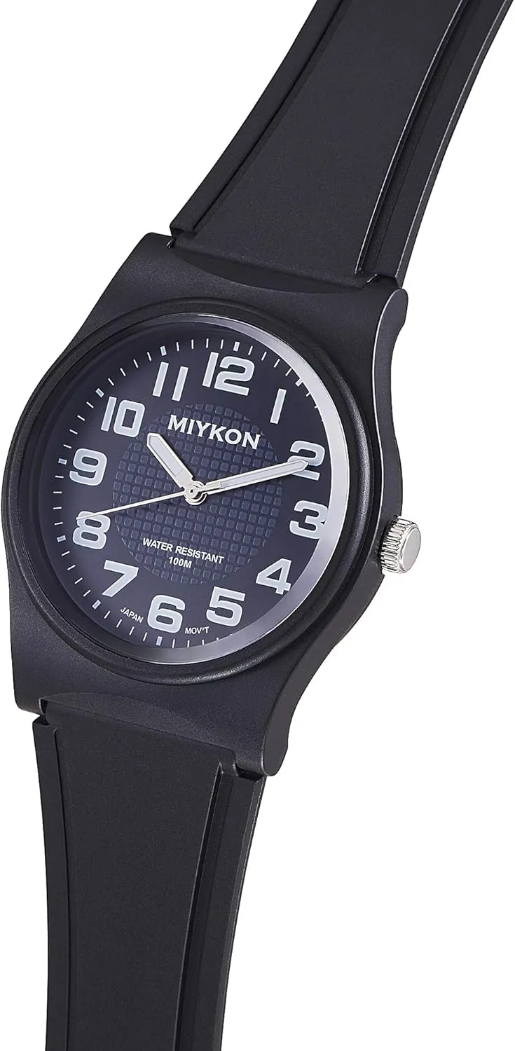 Miykon Waterproof Watches for Men | Casual Black Easy Reader Analog Watch | Lightweight Shockproof Resin, Luminous Hands and Second Hand, Japanese Quartz with 4 Year Battery Life, 100M Water Resistant