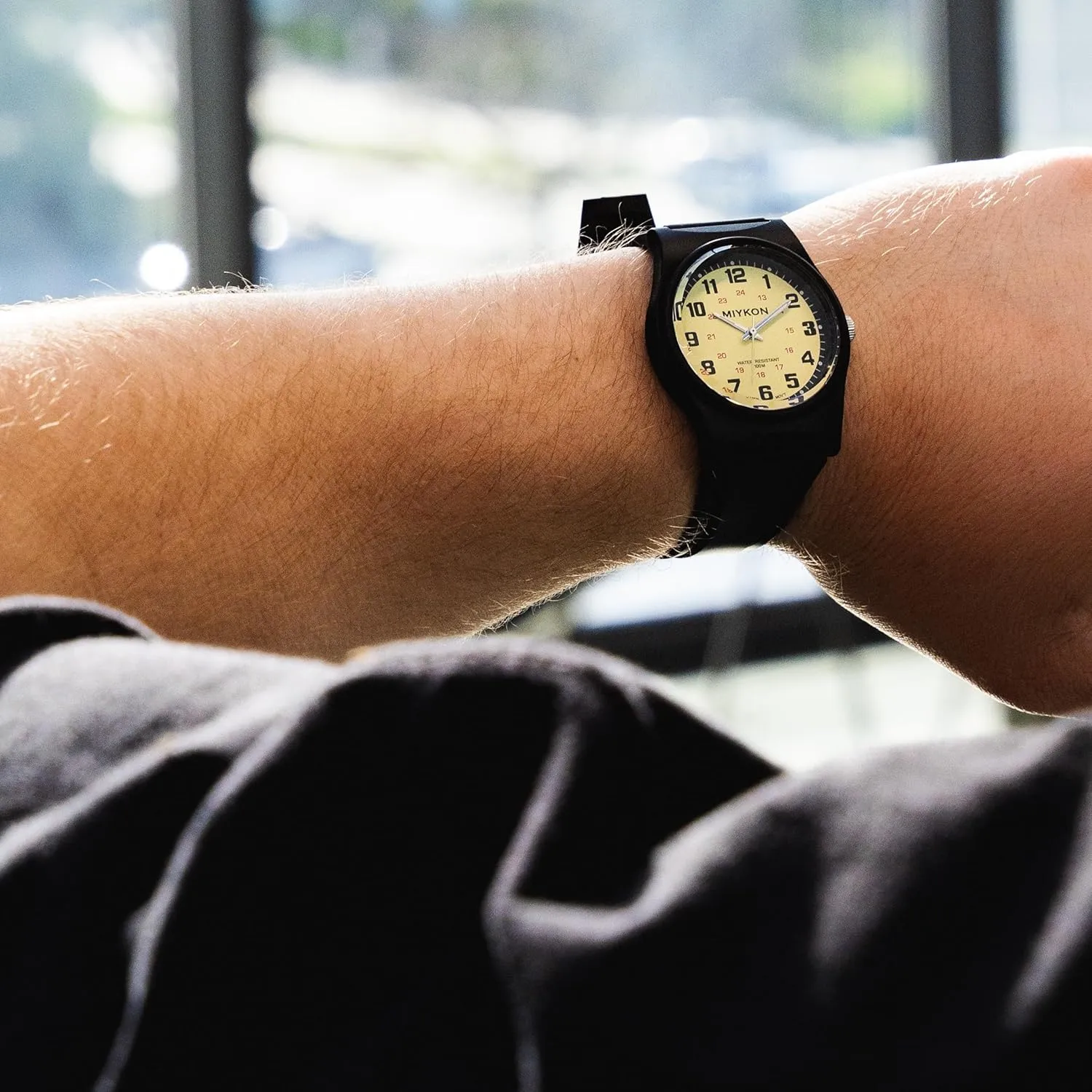 Miykon Waterproof Watches for Men | Casual Black Easy Reader Analog Watch | Lightweight Shockproof Resin, Luminous Hands and Second Hand, Japanese Quartz with 4 Year Battery Life, 100M Water Resistant