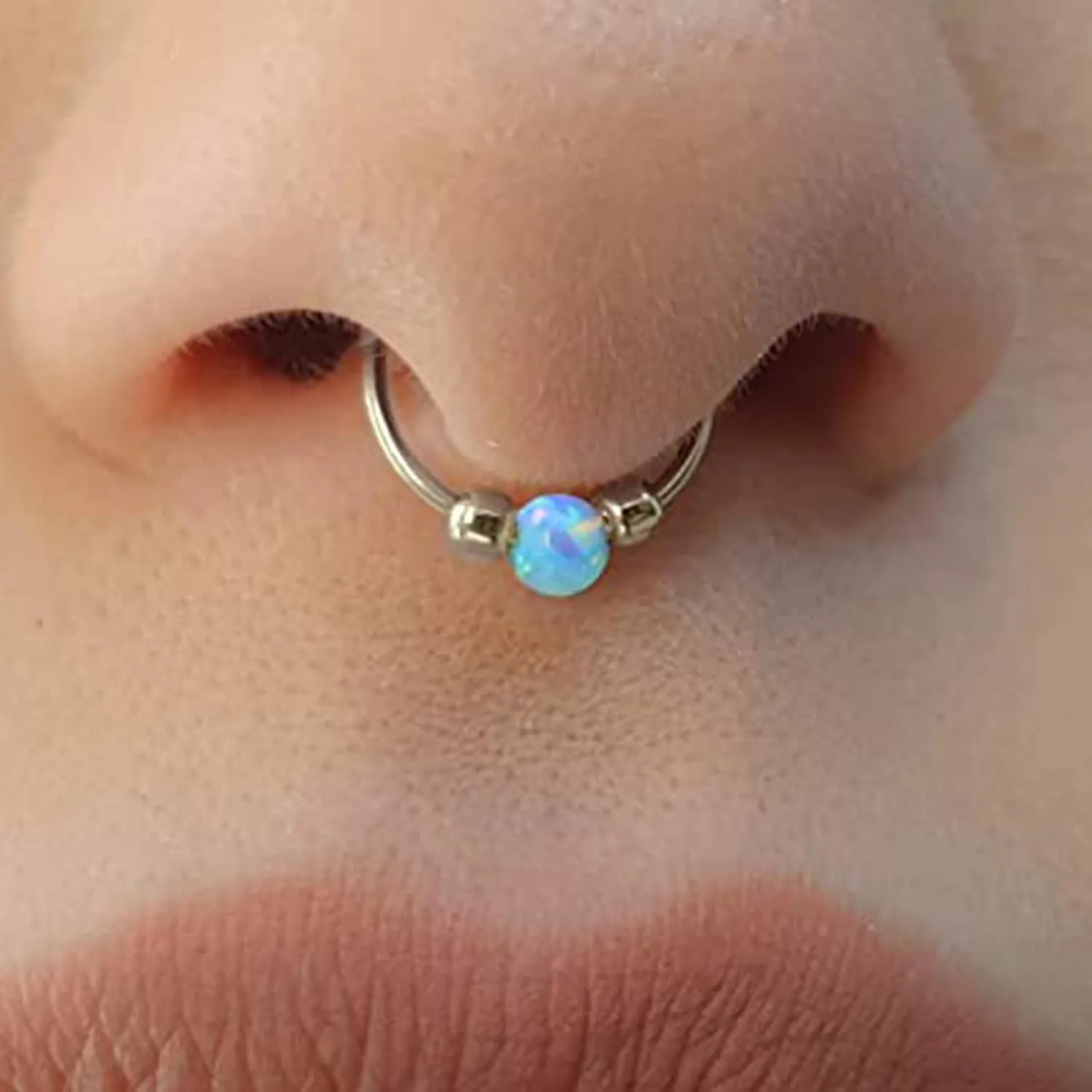 MODRSA 18g Nose Ring Opal Nose Ring Opal Nose Stud L Shaped Opal Nose Hoop Clicker Silver Gold Nose Rings for Women Cartilage Hoop Earring Cartilage Hoop Helix Hoop Earring White Daith Earring Hoop