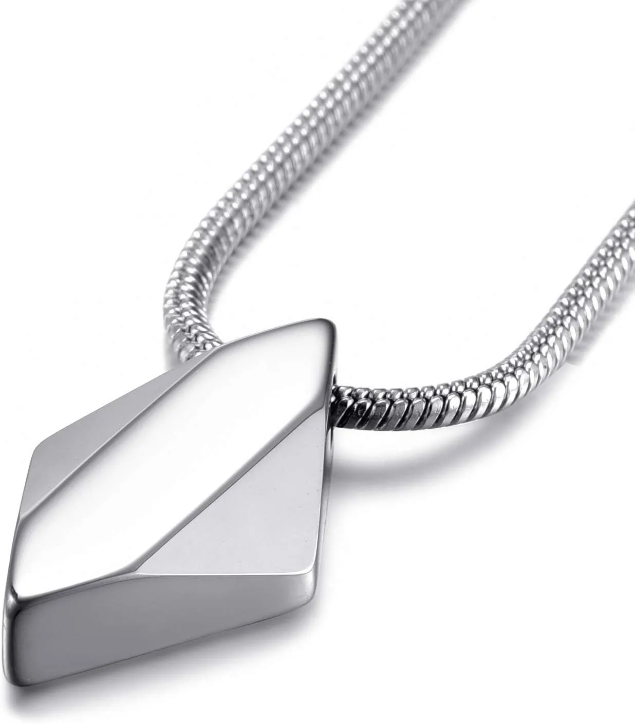 MOO&LEE Men's Tungsten Carbide Pendant Necklace Geometric Tungsten Pendant with 22 Inches Stainless Steel Snake Chain