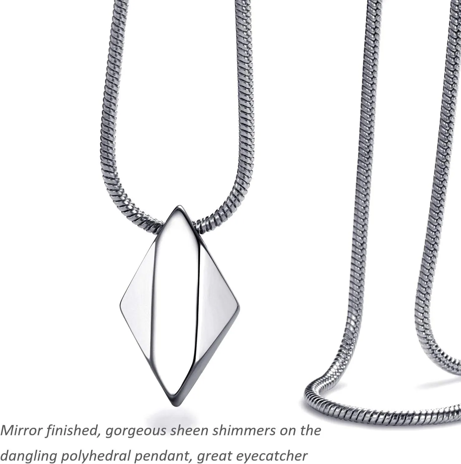 MOO&LEE Men's Tungsten Carbide Pendant Necklace Geometric Tungsten Pendant with 22 Inches Stainless Steel Snake Chain