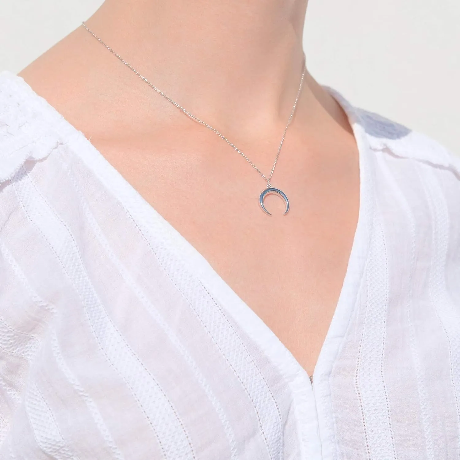 Moon Necklace for Women - 18K Gold Crescent Half Moon Double Horn Dainty Necklace