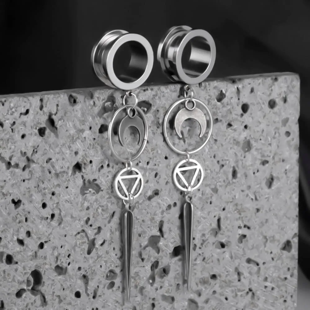 Moon Pendant Ear Gauges Plugs - Dangle DIY Tunnel Plugs for Ear Stretching, Body Jewelry Accessories for Men and Women