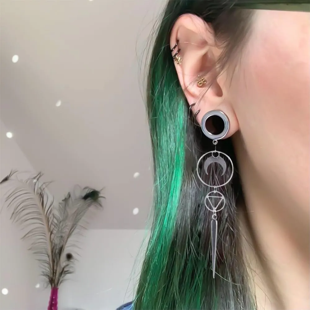 Moon Pendant Ear Gauges Plugs - Dangle DIY Tunnel Plugs for Ear Stretching, Body Jewelry Accessories for Men and Women