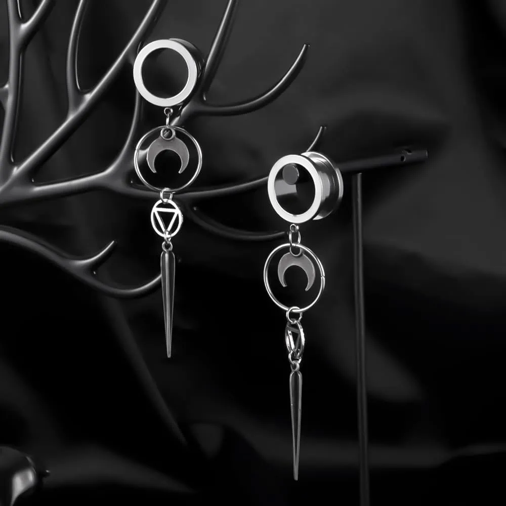 Moon Pendant Ear Gauges Plugs - Dangle DIY Tunnel Plugs for Ear Stretching, Body Jewelry Accessories for Men and Women