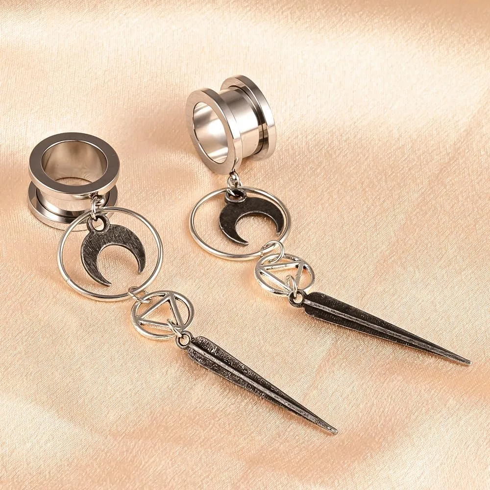 Moon Pendant Ear Gauges Plugs - Dangle DIY Tunnel Plugs for Ear Stretching, Body Jewelry Accessories for Men and Women