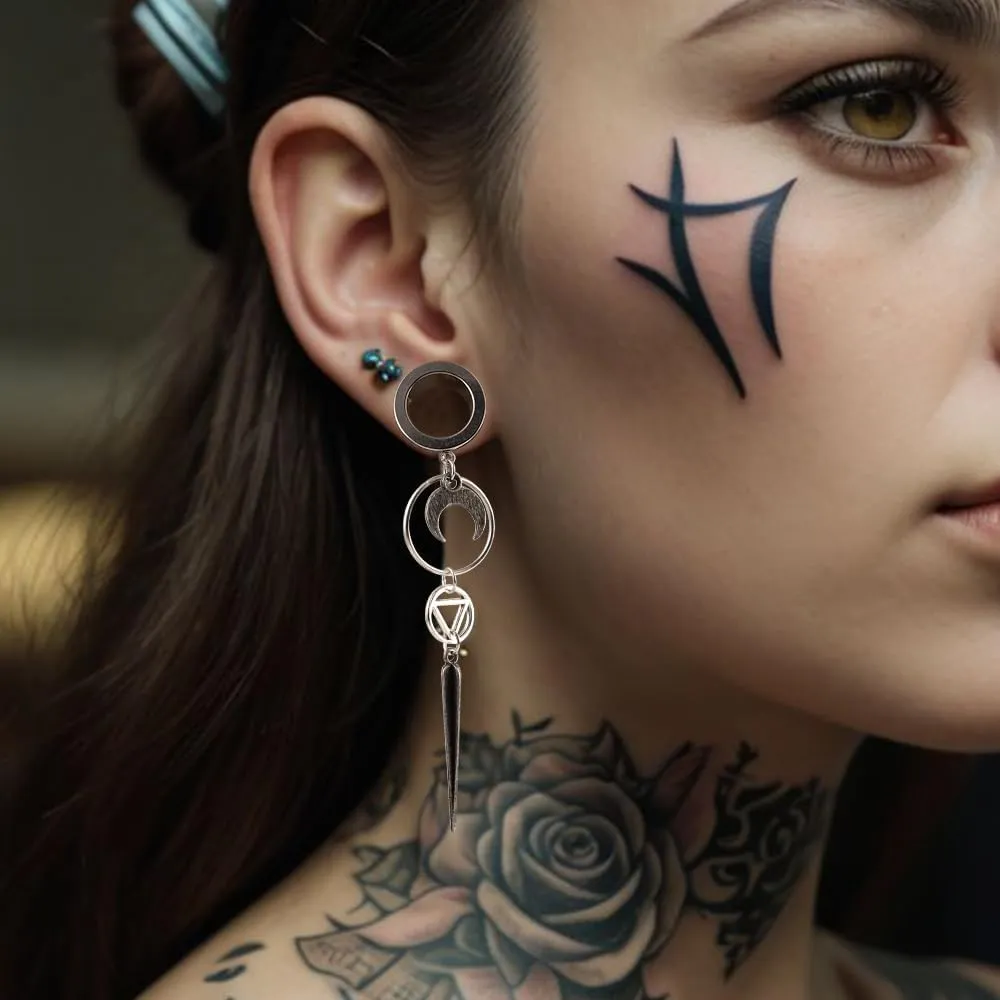 Moon Pendant Ear Gauges Plugs - Dangle DIY Tunnel Plugs for Ear Stretching, Body Jewelry Accessories for Men and Women