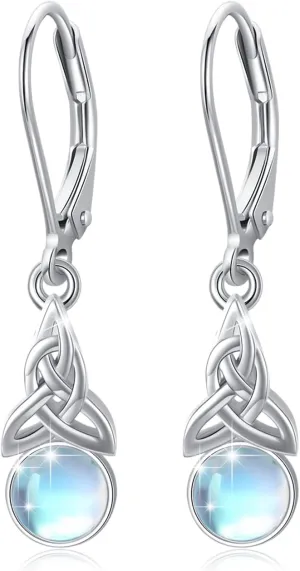 Moonstone Earrings Dangle Earring for Women 925 Sterling Silver Celtic Knot Earring Rainbow Synthetic Moonstone Jewelry Birthday Gift for Women