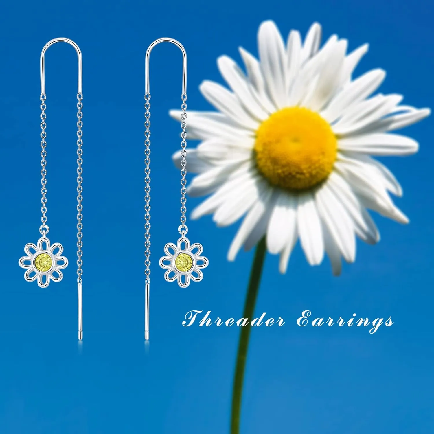 Moonstone Threader Earrings Long Chain Drop Earrings in 925 Sterling Silver