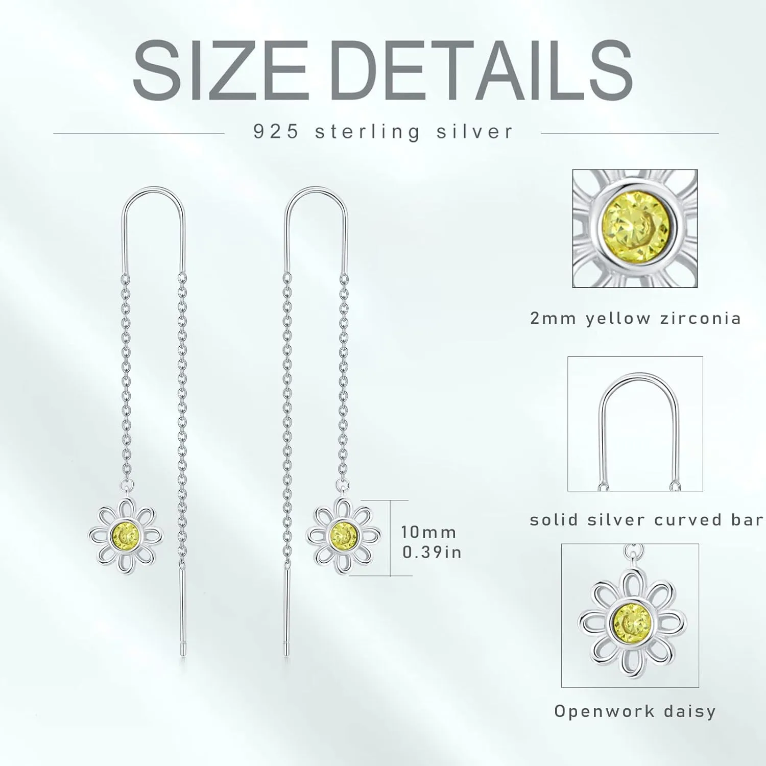 Moonstone Threader Earrings Long Chain Drop Earrings in 925 Sterling Silver