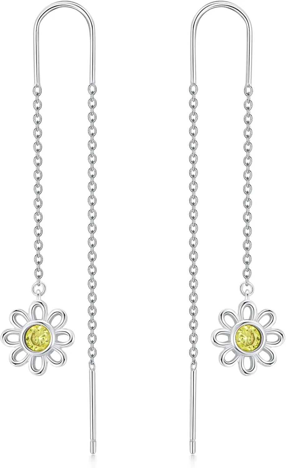 Moonstone Threader Earrings Long Chain Drop Earrings in 925 Sterling Silver