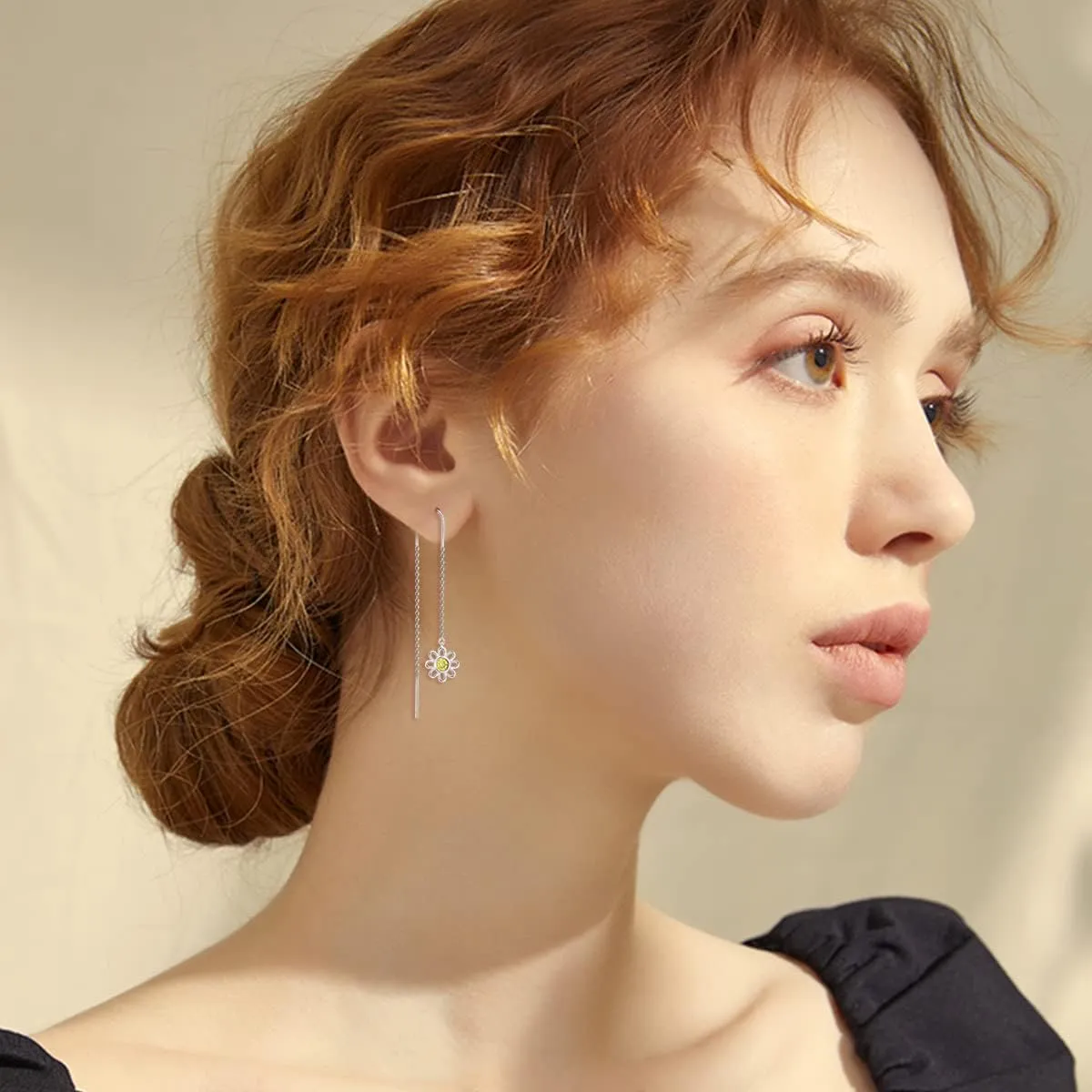 Moonstone Threader Earrings Long Chain Drop Earrings in 925 Sterling Silver