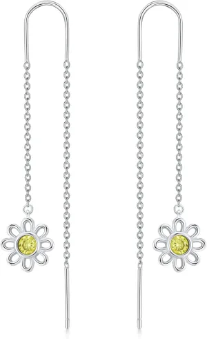 Moonstone Threader Earrings Long Chain Drop Earrings in 925 Sterling Silver