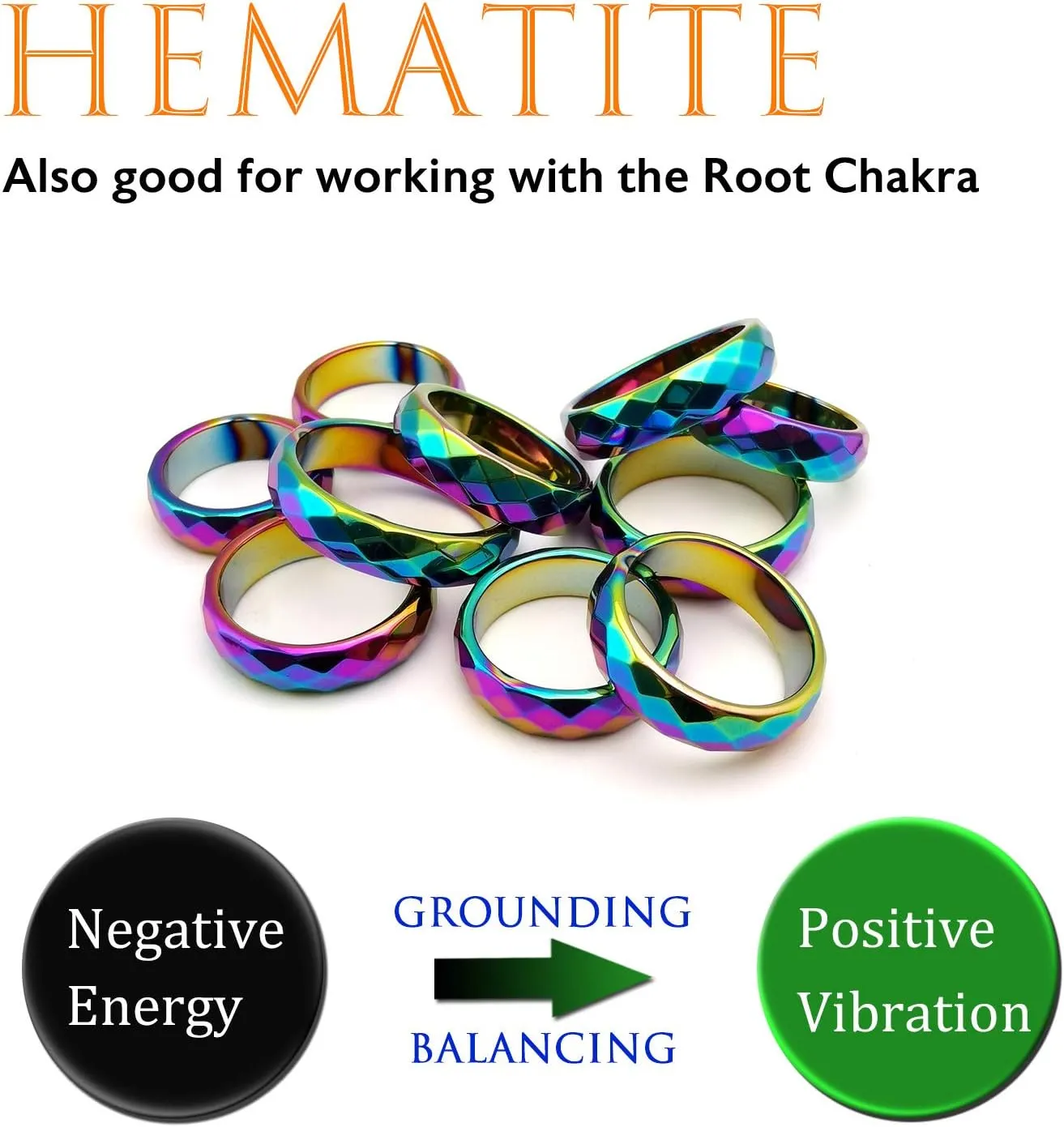 Morchic Hematite Stone Rings for Women Men Unisex, Balance Root Chakra (Pack of Mixed Size)