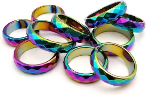 Morchic Hematite Stone Rings for Women Men Unisex, Balance Root Chakra (Pack of Mixed Size)