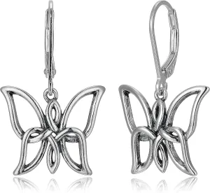 MORGAN & PAIGE .925 Sterling Silver Oxidized, 18K Yellow Gold or 14K Rose Gold Plated Butterfly Celtic Knot Dangle or Stud Earrings for Women - Hypoallergenic Sterling Silver Earrings, Gifts for Her