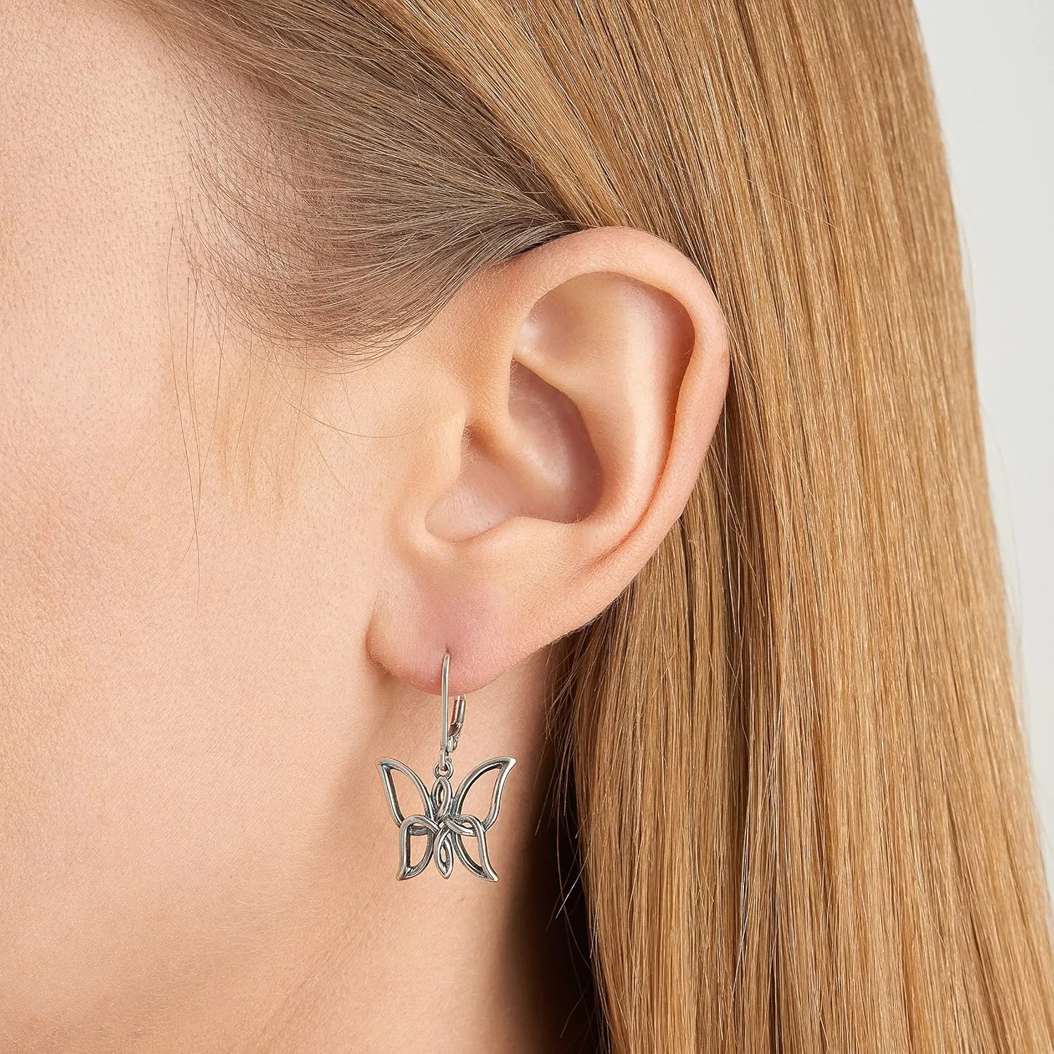 MORGAN & PAIGE .925 Sterling Silver Oxidized, 18K Yellow Gold or 14K Rose Gold Plated Butterfly Celtic Knot Dangle or Stud Earrings for Women - Hypoallergenic Sterling Silver Earrings, Gifts for Her