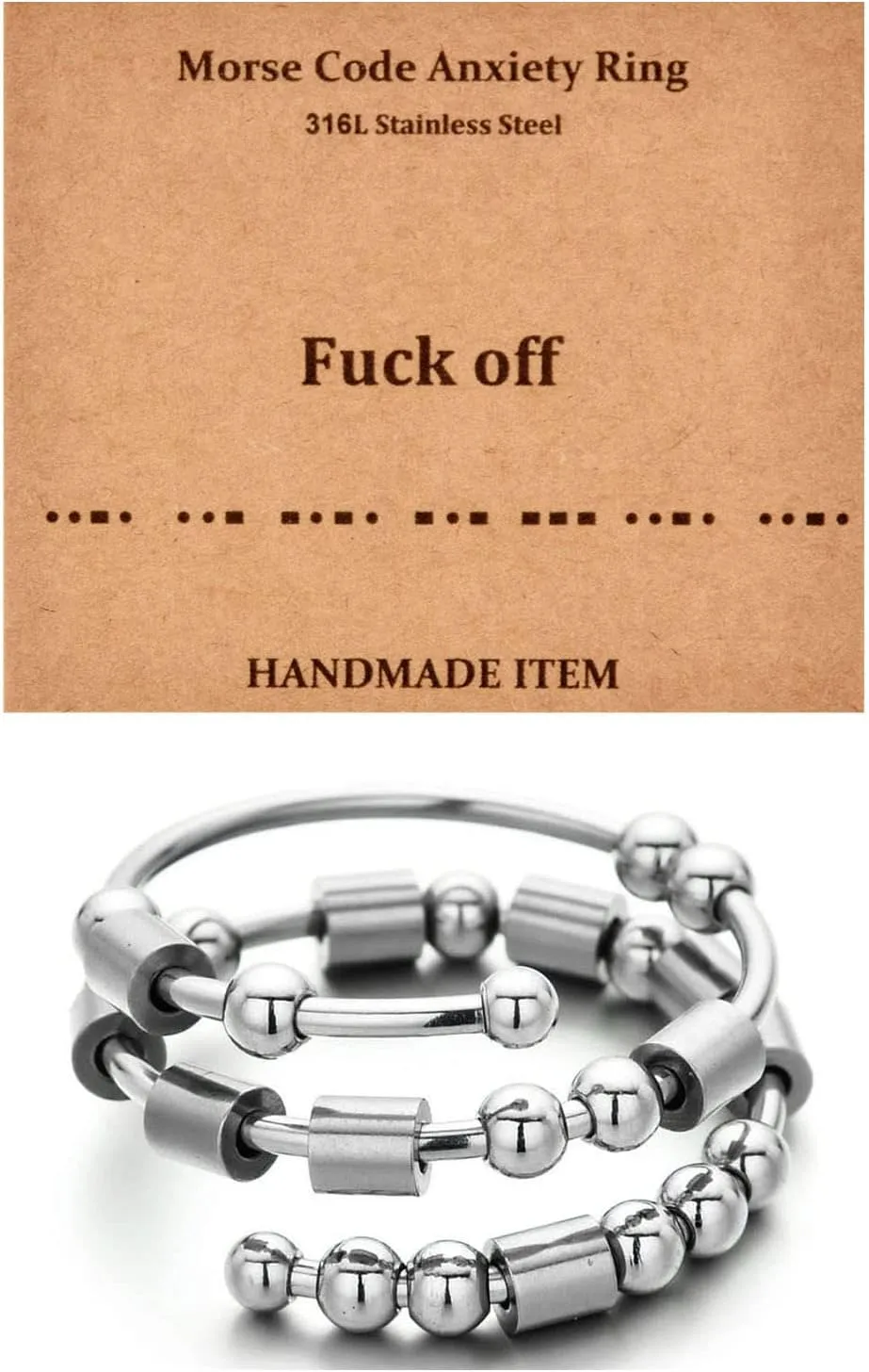 Morse Code Rings for Women, Stainless Steel Spinner Ring Fidget Rings for Anxiety Ring Morse Code Rings Inspirational Gifts Jewelry Women Birthday Graduation Gifts for Her Best Friends